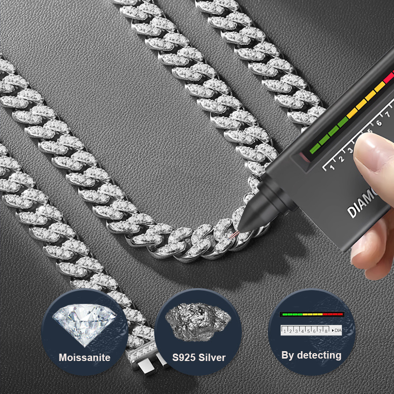 Moissanita cadena cubana plata collar chapado en oro venta caliente transfronteriza nueva cadena de clavícula artificial fuente de fábrica al por mayor