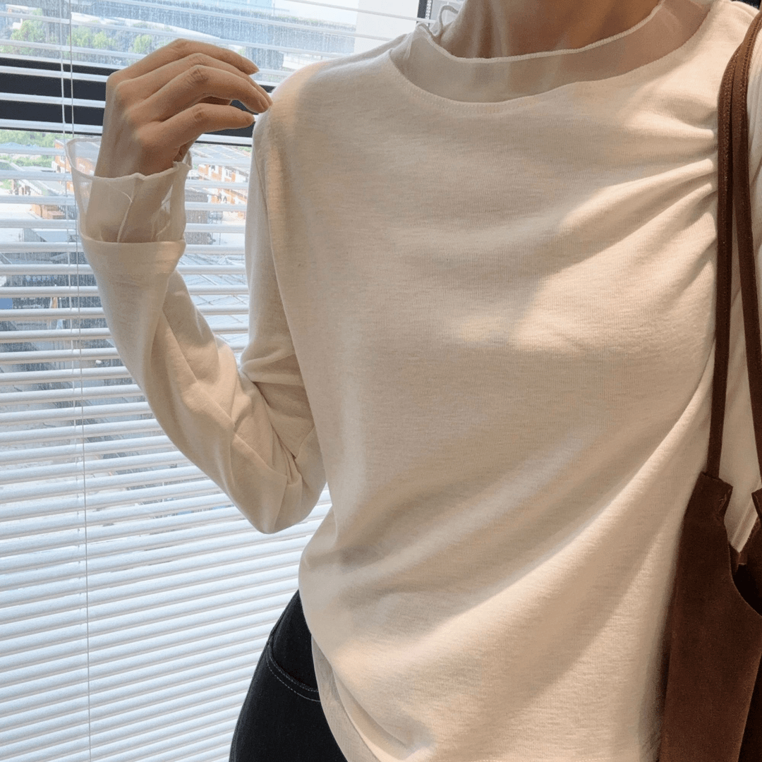 显瘦修身简约百搭长袖t恤2025秋季新款休闲蕾丝拼接内搭打底衫女