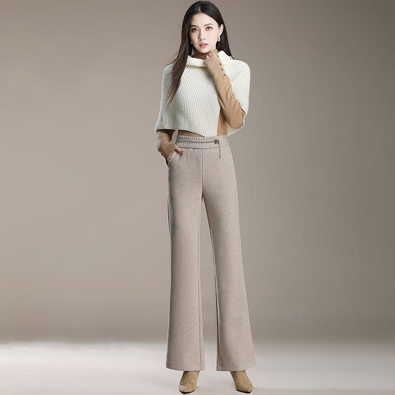 义乌工厂羚羊绒喇叭裤女秋冬显瘦微喇裤仿羊绒显瘦高腰休闲裤大码