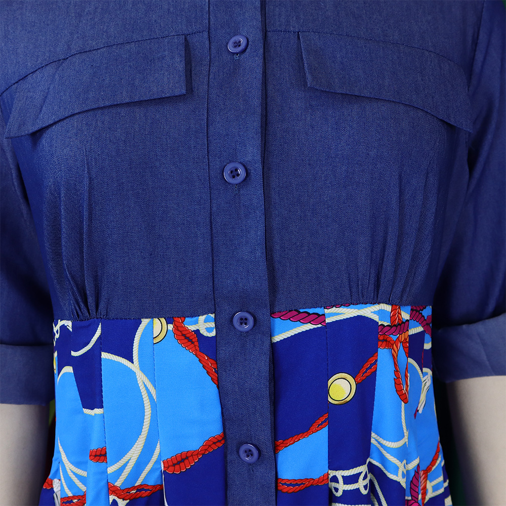 Abito da sera lungo da donna con stampa e dettagli in denim_voghion.com