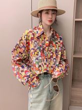 卡通人物印花雪纺衬衫女装欧洲站设计感宽松遮肉薄款百搭长袖上衣