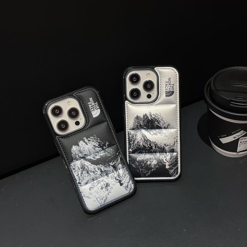 Trendy Brand North Face Snow Mountain down Jacket Style Phone Case for Apple 16 Pro Max iPhone 15 Pro Paisley Pattern 14