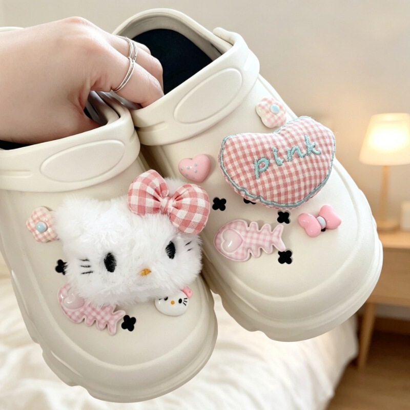 Cartoon Plush Kitty Cat Fabric Heart-Shaped Hole Shoe DIY Accessories, Detachable Shoe Charms, Versatile Decorations Wholesale Cartoon Plush Kitty Cat Fabric Heart-Shaped Hole Shoe DIY Accessories, Detachable Shoe Charms, Versatile Decorations Wholesale