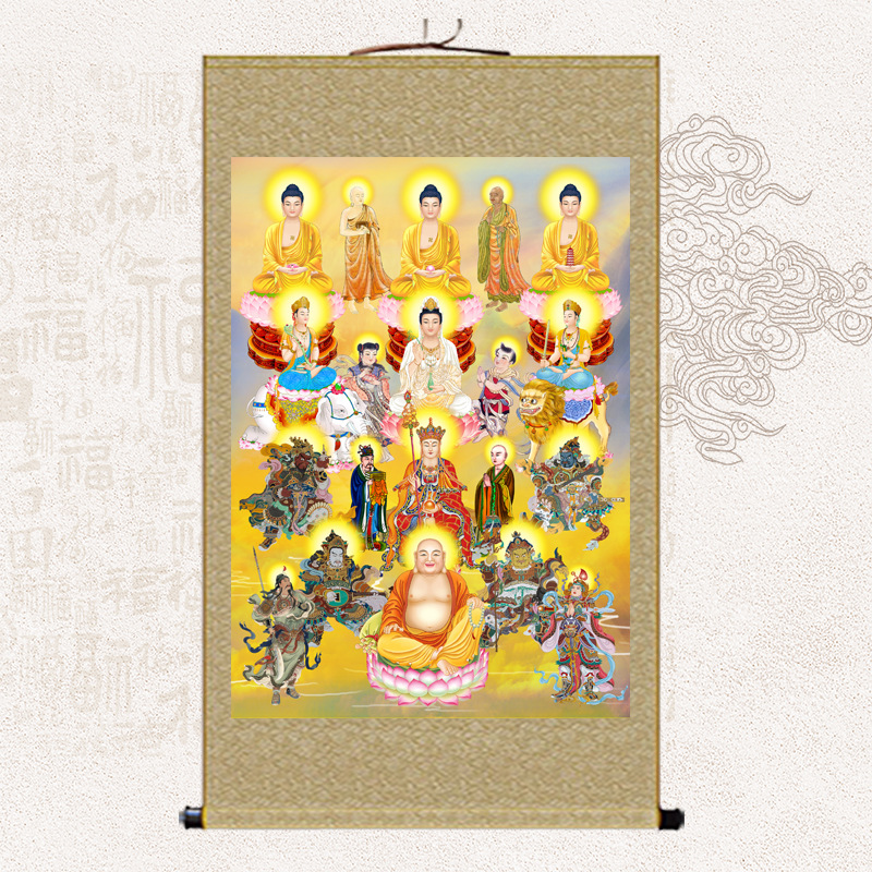 高清全佛图画像挂画家用供奉佛堂菩萨卷轴画如来佛祖观音全堂佛像-阿里巴巴