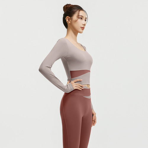 Poly-color long-sleeve yoga set, bare skin tight slimming sports running fitness set for women