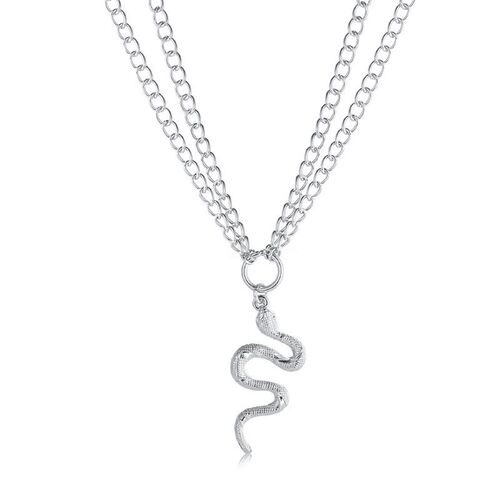 European and American Cross-border Bestselling Snake Pendant Necklace Personal Creative Double Layer Women's Lockchain AliExpress Snake Necklace for Women