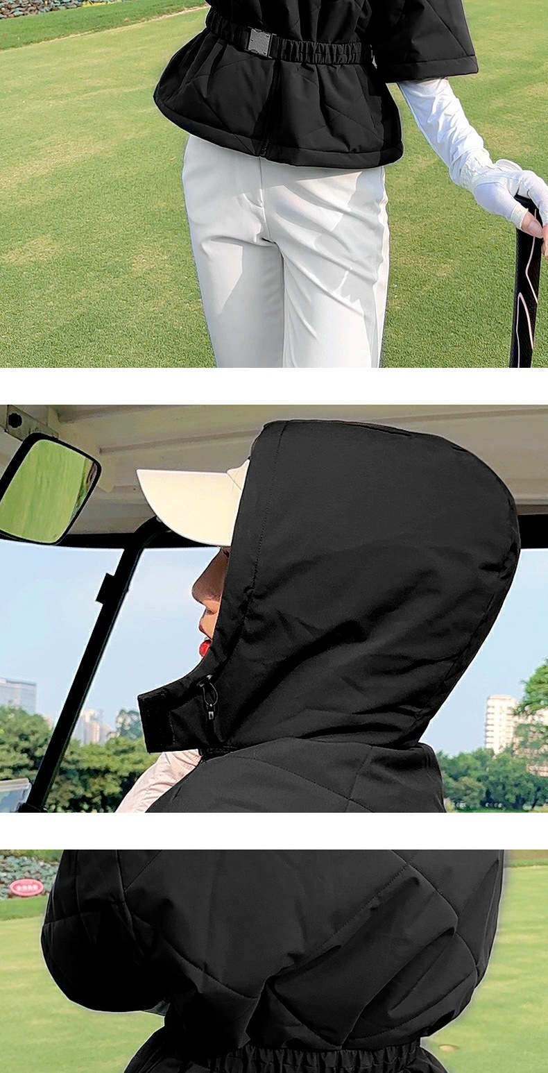 Áo khoác bông golf nữ chống gió mũ liền tháo rời dáng ngắn — YF765 [mũ chống gió và ấm/có thể tháo rời] áo khoác cotton ngắn màu trắng, YF765 [mũ chống gió và ấm/có thể tháo rời] áo khoác cotton ngắn màu đen chi tiết 10
