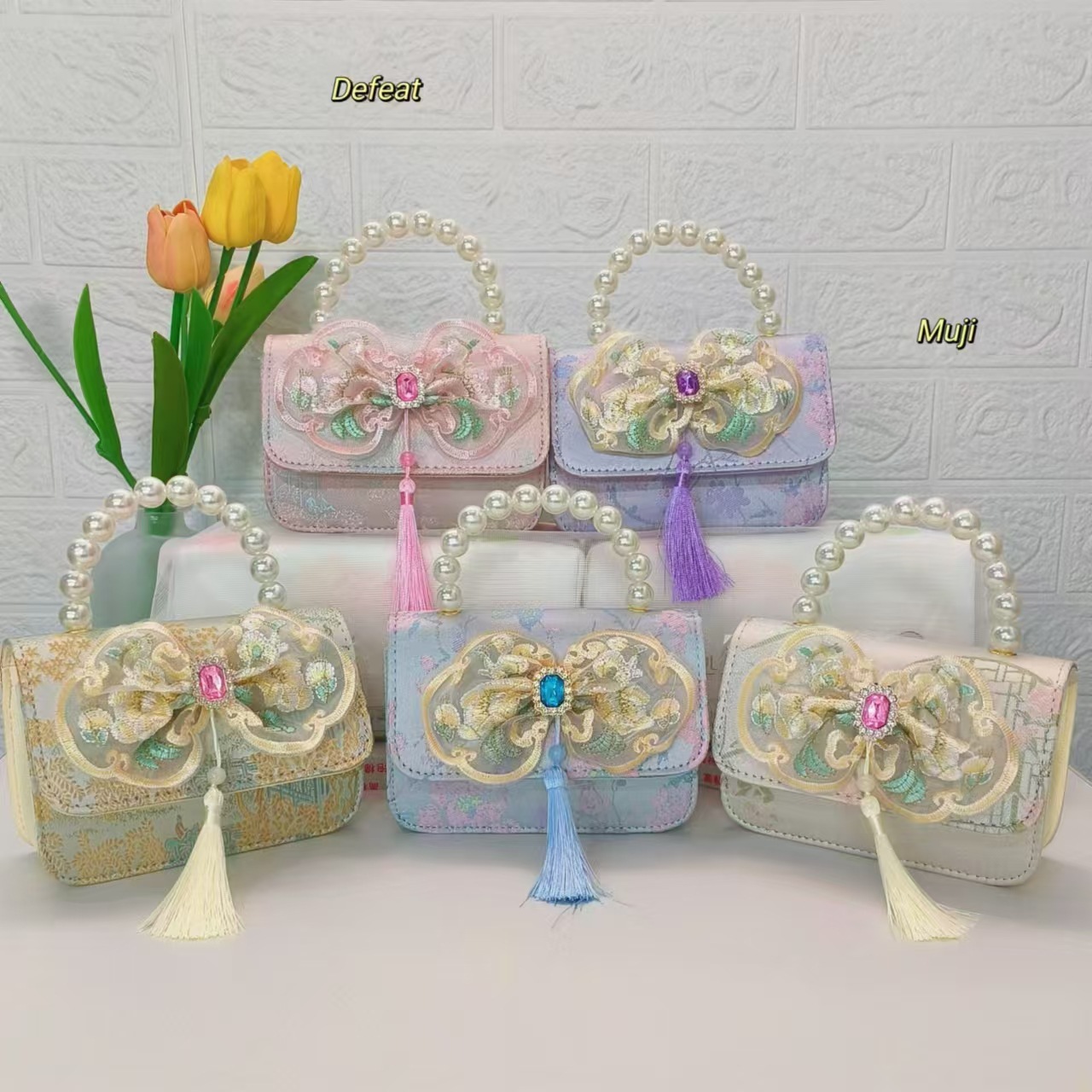 Nuevo estilo chino bolso infantil bolso de perla bolso de mano niña pequeña bolso de cambio accesorios bolso de cadena bolso de arco bolso pequeño