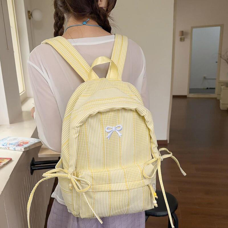 Lemon Mist Striped Texture Bow Backpack Student Party Sweet Aesthetic Multi-Compartment Versatile Lemon Mist Striped Texture Bow Backpack Student Party Sweet Aesthetic Multi-Compartment Versatile