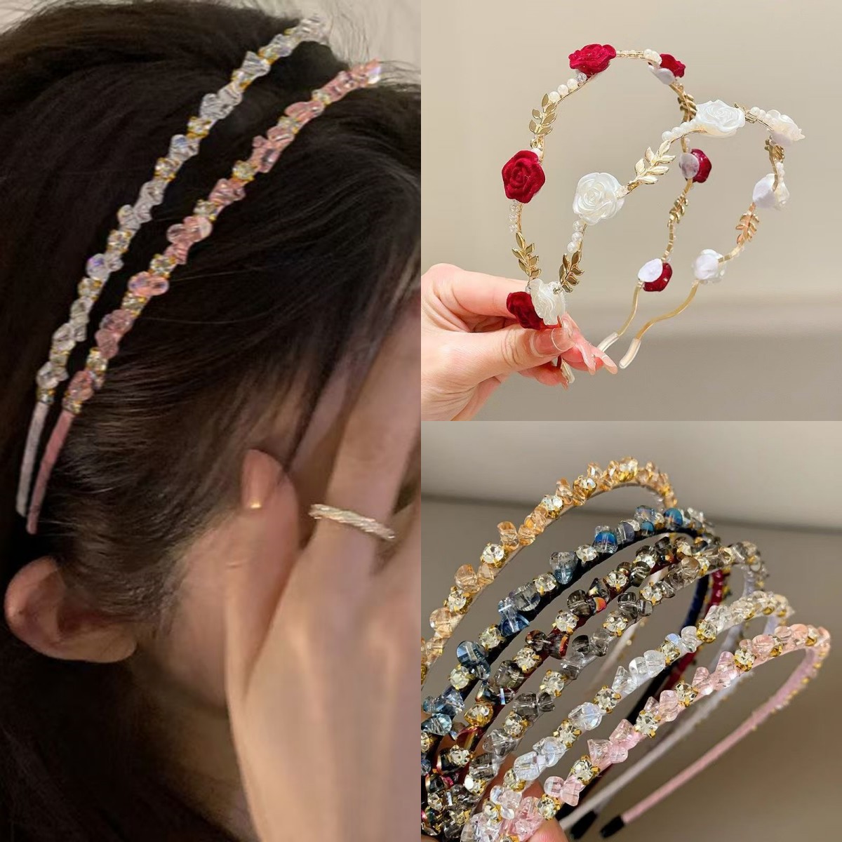 South Korea Crystal Diamond New Internet Celebrity Women's Hair Hoop Super Fairy Elegant Simple All-match Pressured Hair Clip Hair Accessories Headwear