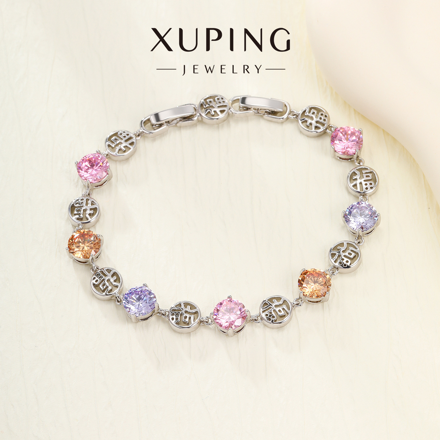 Xuping colección de lujo ligero estilo Fu-tipo empalme pulsera incrustado geométrico circular zircon hebilla temperamento joyería