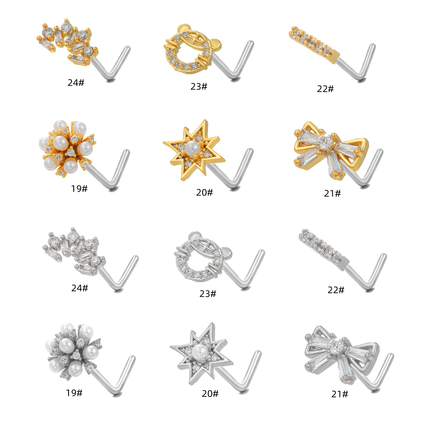 Fashion Geometric Stainless Steel Plating Zircon Nose studs