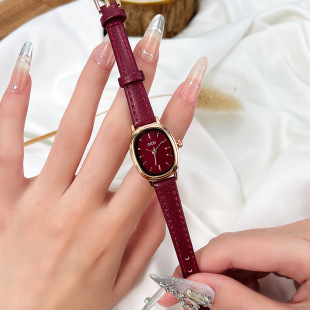Goldie Retro Simple Oval Student Watch Niche High-End Waterproof Women's Watch Genuine Leather Quartz Women's Watch