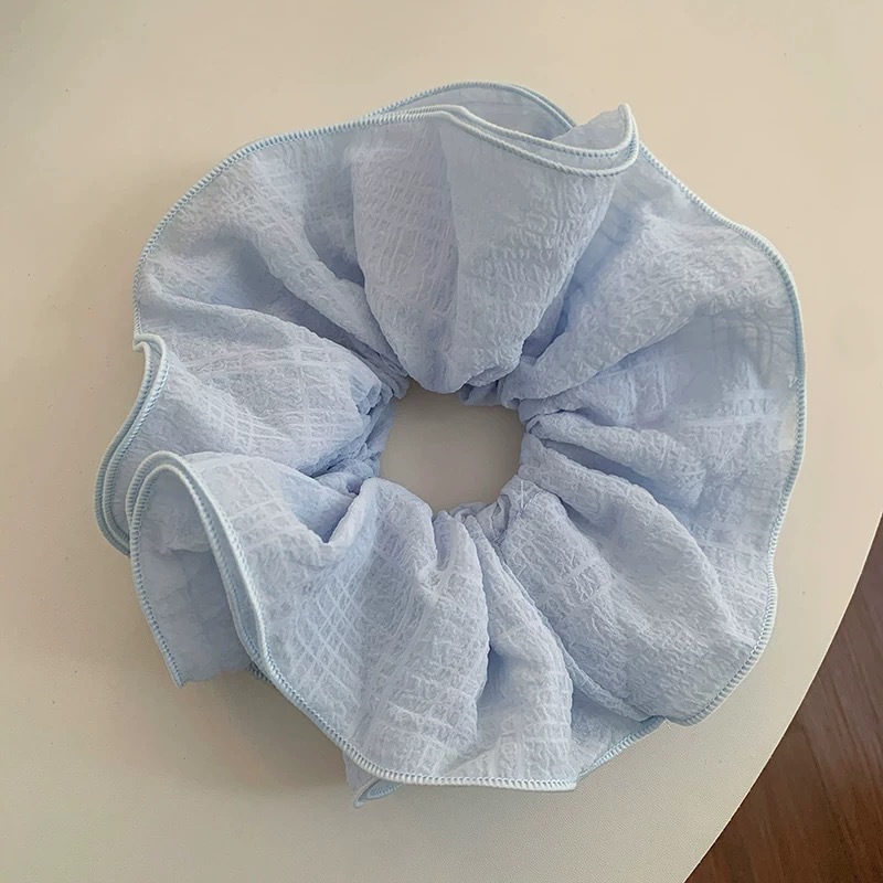 14#Ice blue textured seersucker four-layer large intestine hair tie about 14cm