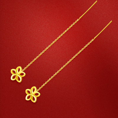 黄铜镀金花朵耳线 越南沙金简约长款小花朵耳环时尚大气女士饰品