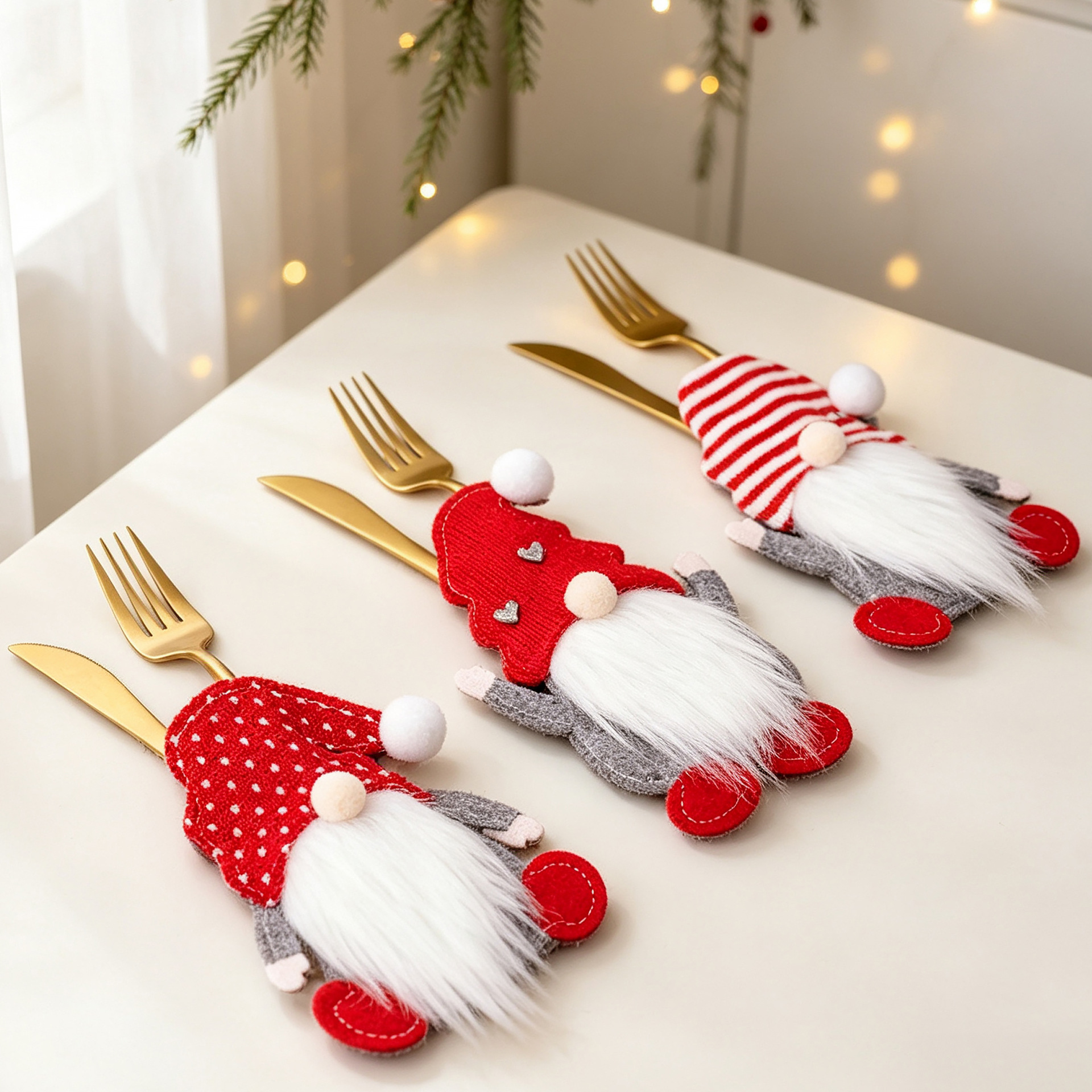 Decoraciones navideñas de dibujos animados muñeca sin rostro cuchillo y tenedor conjunto mesa de comedor cocina vestir accesorios creativo tridimensional cuchillo y tenedor bolsa