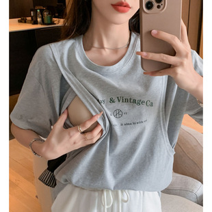 Breastfeeding T-shirt Spring and Summer Short-sleeved Pregnant Women's Breastfeeding Top Loose Letter Printed Slim-fit Moon Dress
