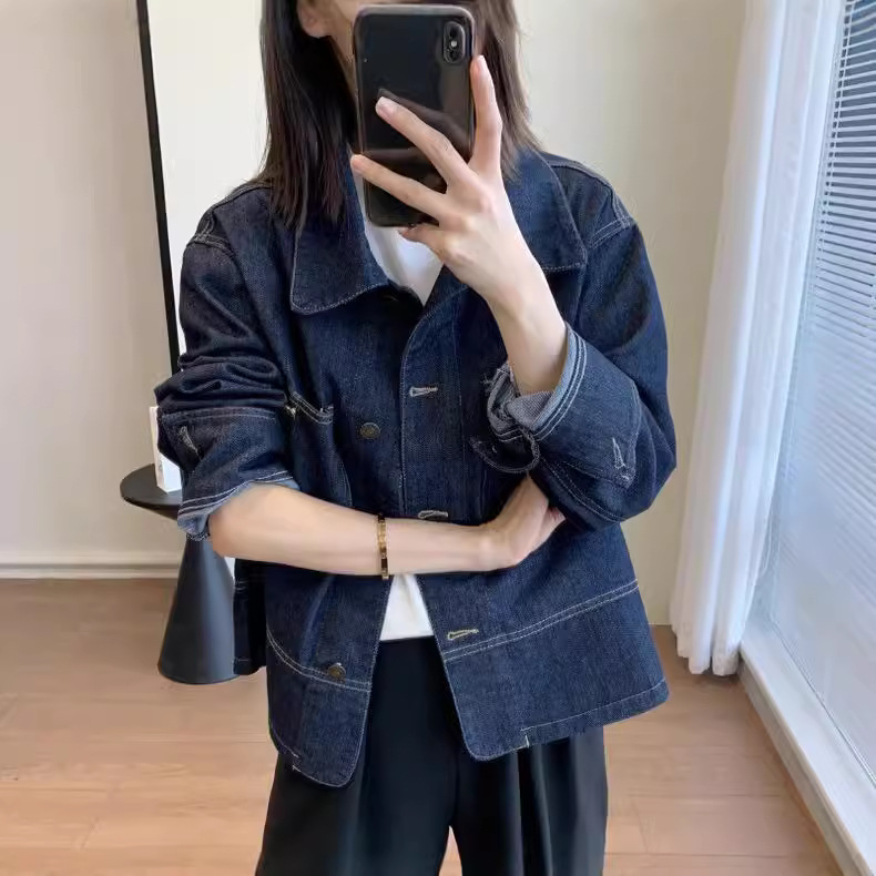 New autumn arrivals: Cool and stylish cotton-blend denim jacket with a soft feel and crisp texture; visible stitching and dropped shoulders.