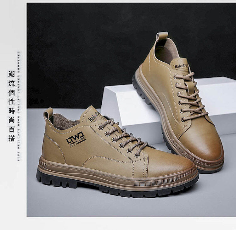 Bốt Martin nam cổ trung mỏng nhẹ phong cách Anh Quốc, đế cao su gót thấp 1-3 cm — Màu kaki, màu đen chi tiết 13