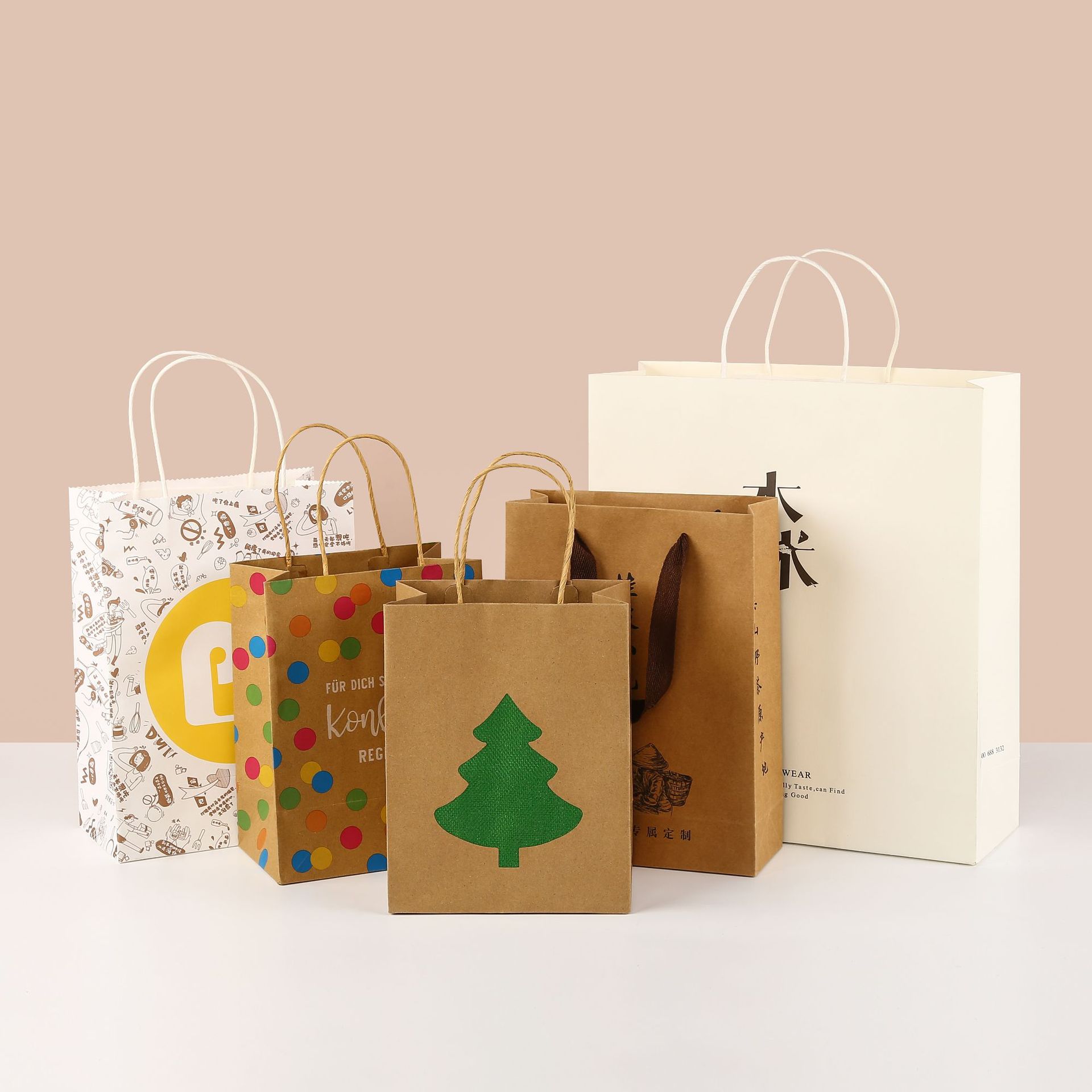 牛皮纸手提袋日派对礼品包装牛皮纸方底袋定制外卖打包袋