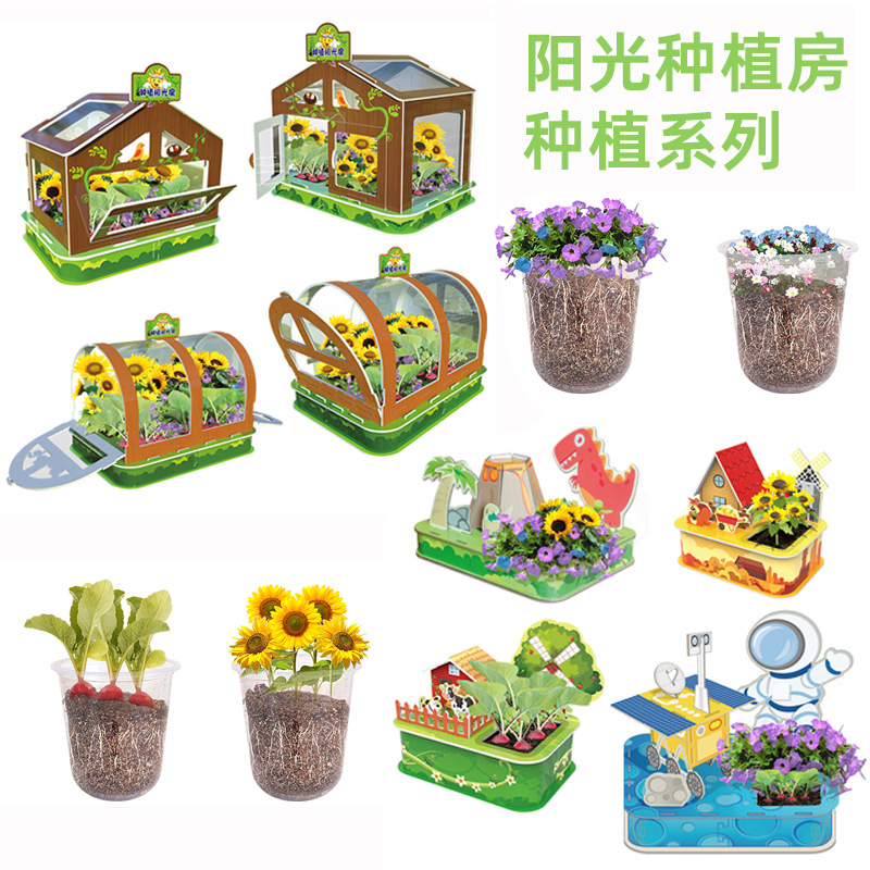 children Sun room Botany plant Toys three-dimensional Jigsaw puzzle science Puzzle manual experiment Mini Farm Potted plant