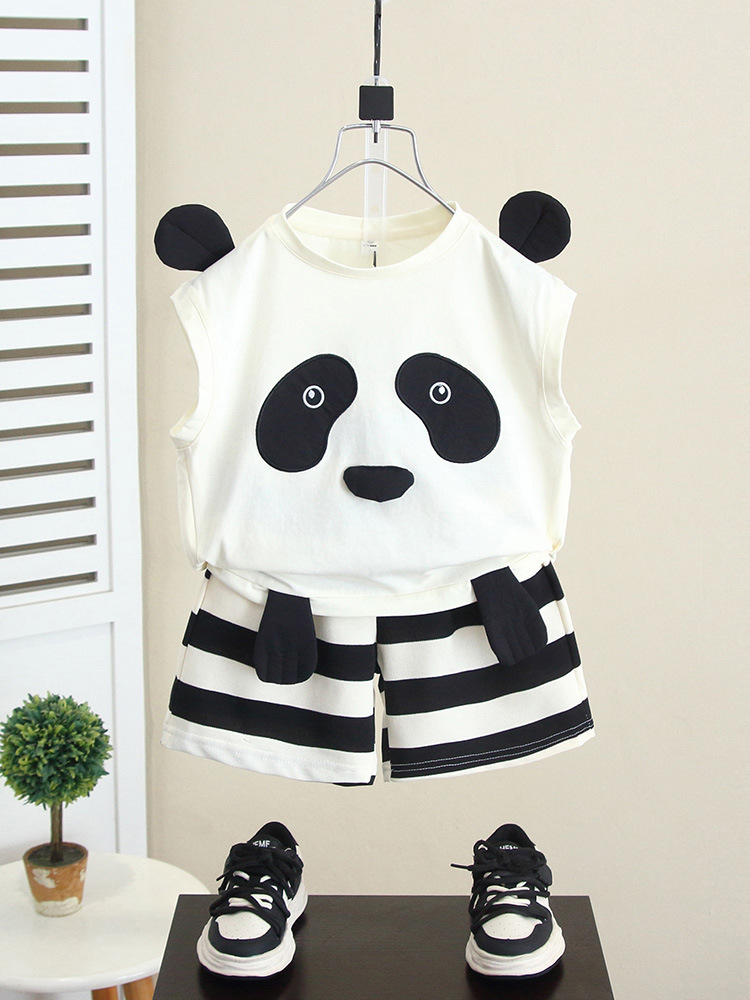 5607 Traje de verano para bebé Vestido de verano para niño Panda delgado sin mangas 2025 Nuevo chaleco de moda de verano para niños
