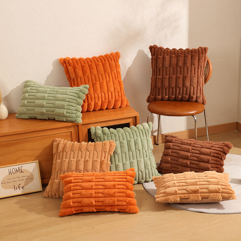 Autumn/Winter New Arrival Rabbit Fur Earthenware Pillow Cover, Quilted Sofa Pillow Cover with Four-Side Locking Edge, Velvet Living Room Pillowcase