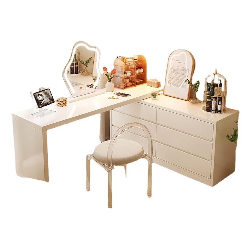 Crema estilo cómoda tocador integrado dormitorio principal gabinete de almacenamiento tocador de madera cama gabinete habitación armario