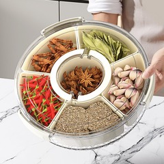六格带提手便携旋转户外密封香料收纳盒透明干果零食盘冰箱保鲜盒