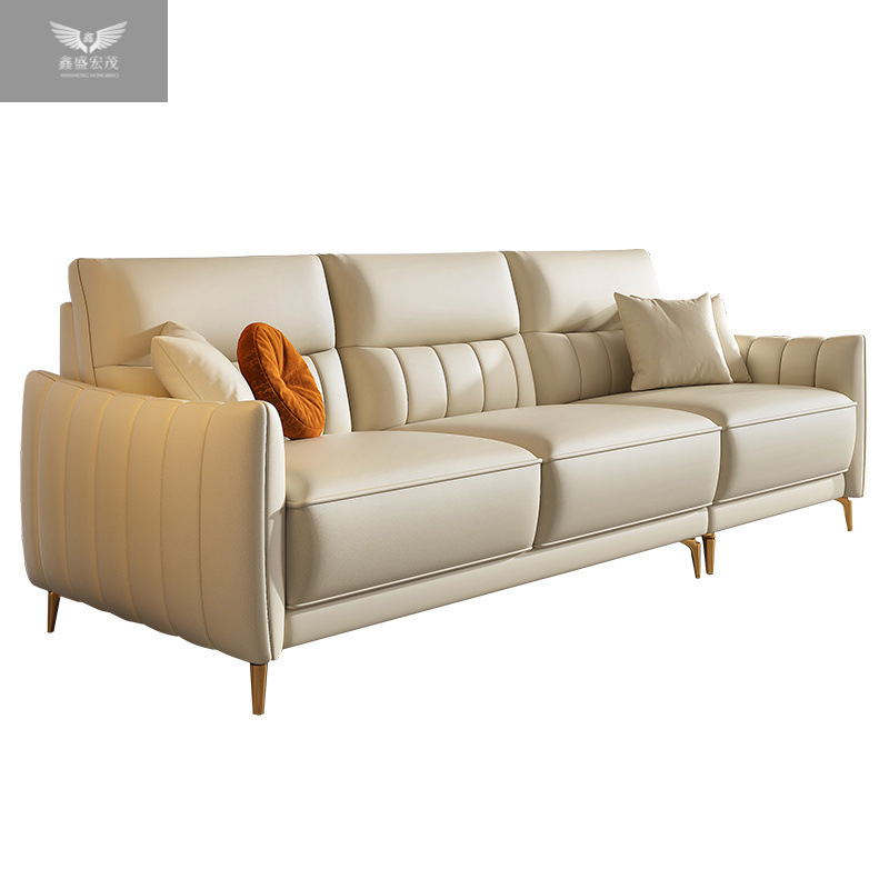 Nuevo sofá de cuero minimalista italiano, primera capa de piel de vaca, sala de estar minimalista moderna, apartamento pequeño, combinación en línea recta