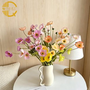 Poppy artificial flower flocked poppy flower wedding arrangement home decoration ornaments artificial flower silk flower fake flower bouquet