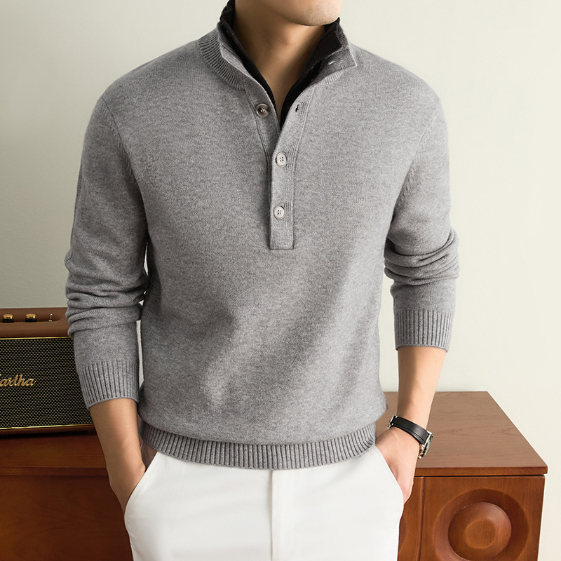New autumn and winter collection: thickened knit sweaters for young and middle-aged men, featuring a loose, simple, and stylish design with a half-high collar, perfect for casual wear New autumn and winter collection: thickened knit sweaters for young and middle-aged men, featuring a loose, simple, and stylish design with a half-high collar, perfect for casual wear