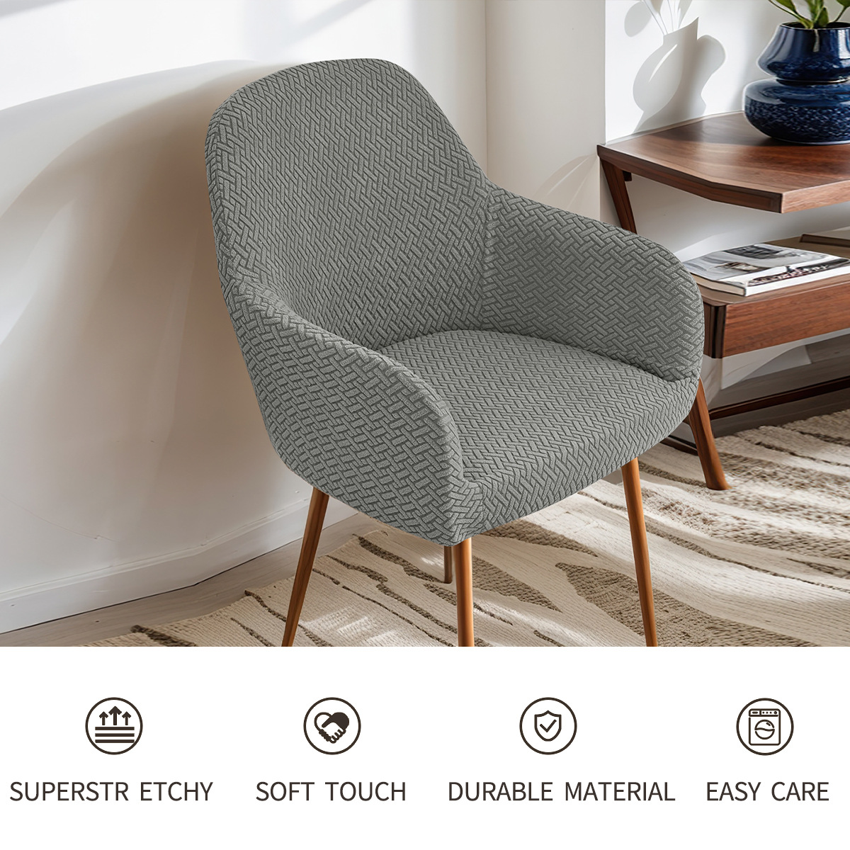 Nueva funda curva para silla con rayas transfronterizas, reposabrazos altos, funda elástica para silla de forma especial, funda para silla de comedor de hotel, emitida por TEMU