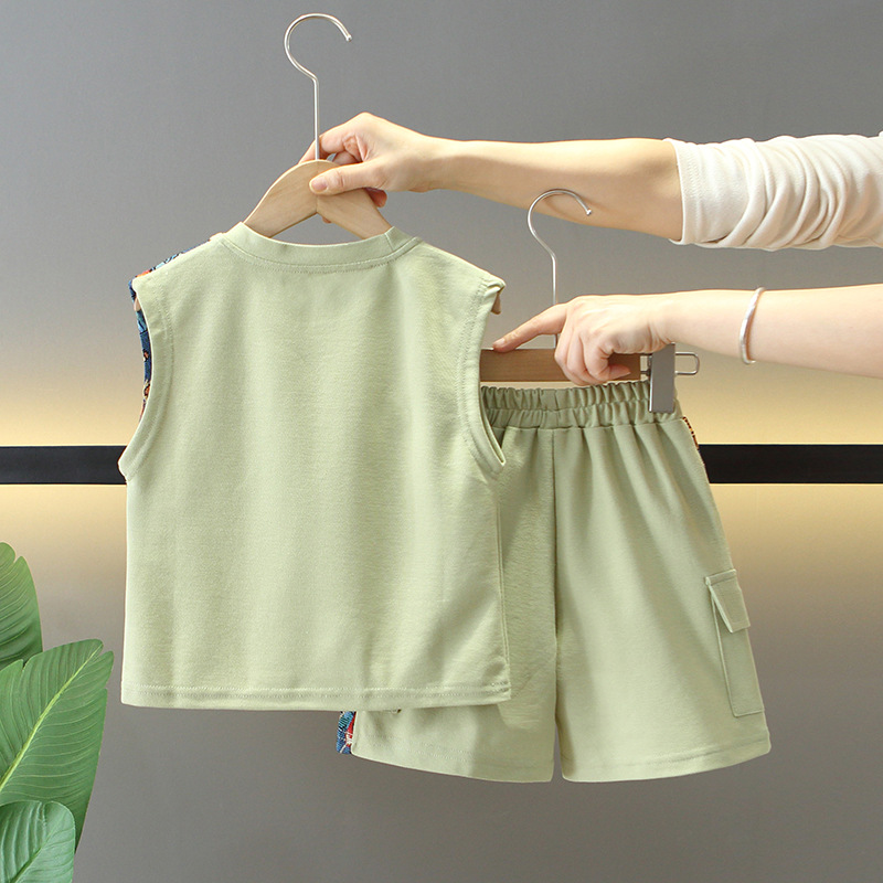 7871 traje de verano para niños 2025 nuevos pantalones cortos de chaleco guapos para niños de dos piezas ropa de verano para bebés de moda