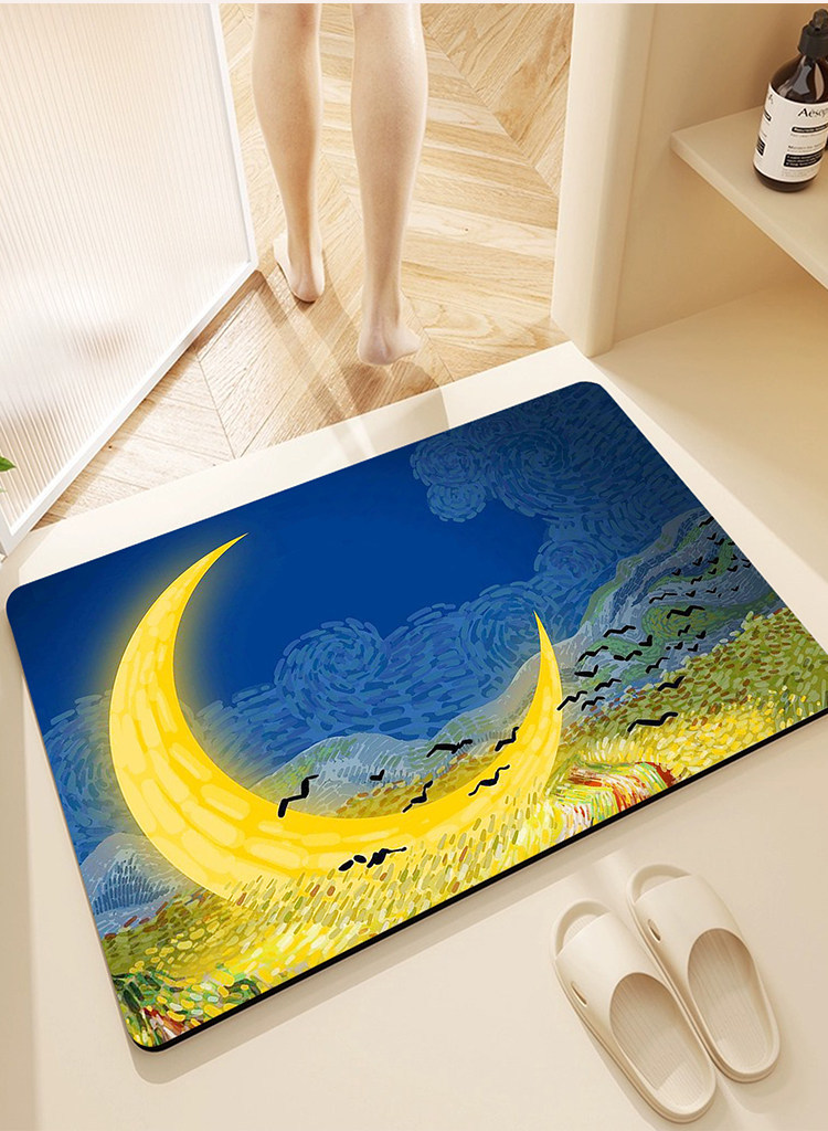 Cross-Border Oil Painting Style Bathroom Floor Mat, Bathroom Sink Absorbent Non-Slip Mat, Toilet Wear-Resistant Diatom Mud Floor Mat