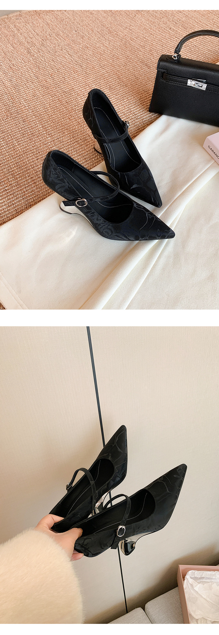Giày cao gót nữ mũi nhọn quai ngang gót 8 cm kiểu dáng ấn tượng — màu đen chi tiết 24