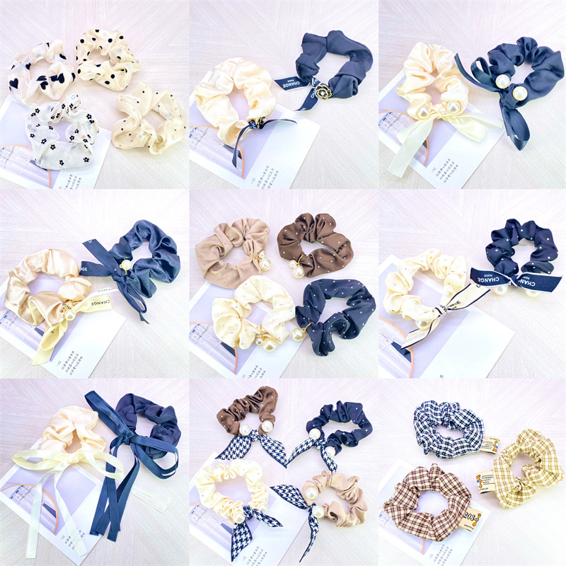 Banda de pelo de anillo de intestino grueso súper suave para la piel puntos florales rejilla subred patrón rojo cuerda de pelo banda de goma un yuan dos yuanes tienda de joyería