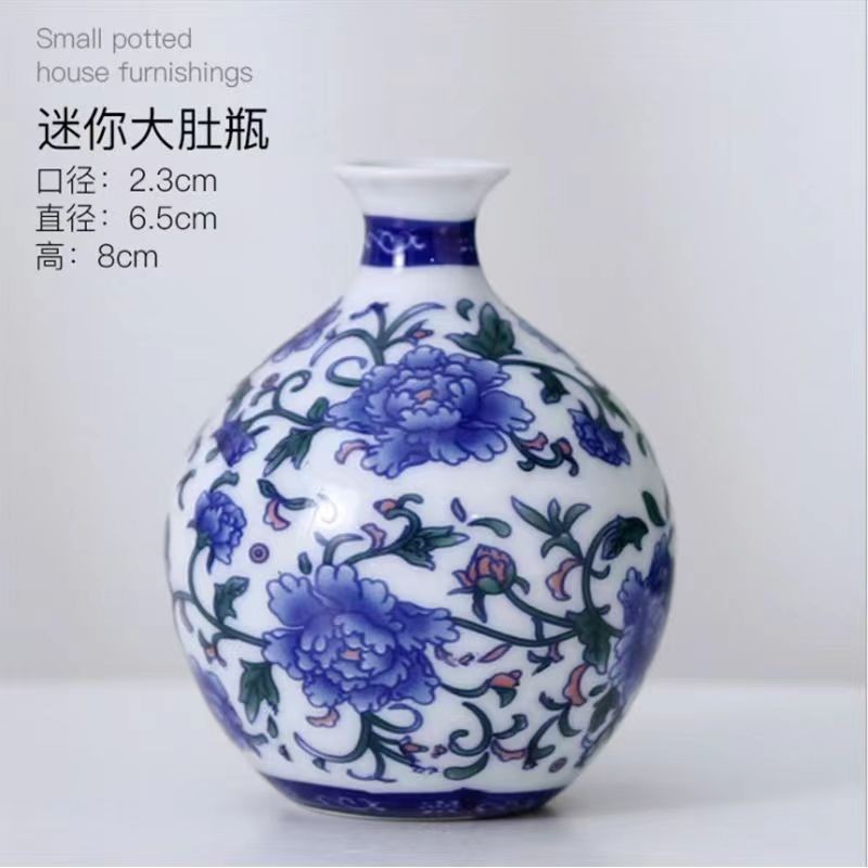 Flores de porcelana azul, vasos de flores de cerámica de lujo ligero, flores de alto nivel, decoración de mesa de comedor de estilo nuevo chino
