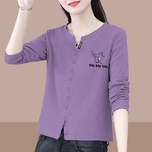 Cotton autumn long-sleeve for leisure, T-shirt, 100% cotton