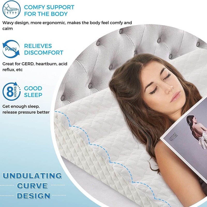 High-Density Sponge Inclined Removable and Washable Foam Wedge Pillow A21 for Sleeping, Acid Reflux, Wave-Shaped Bed Pillow
