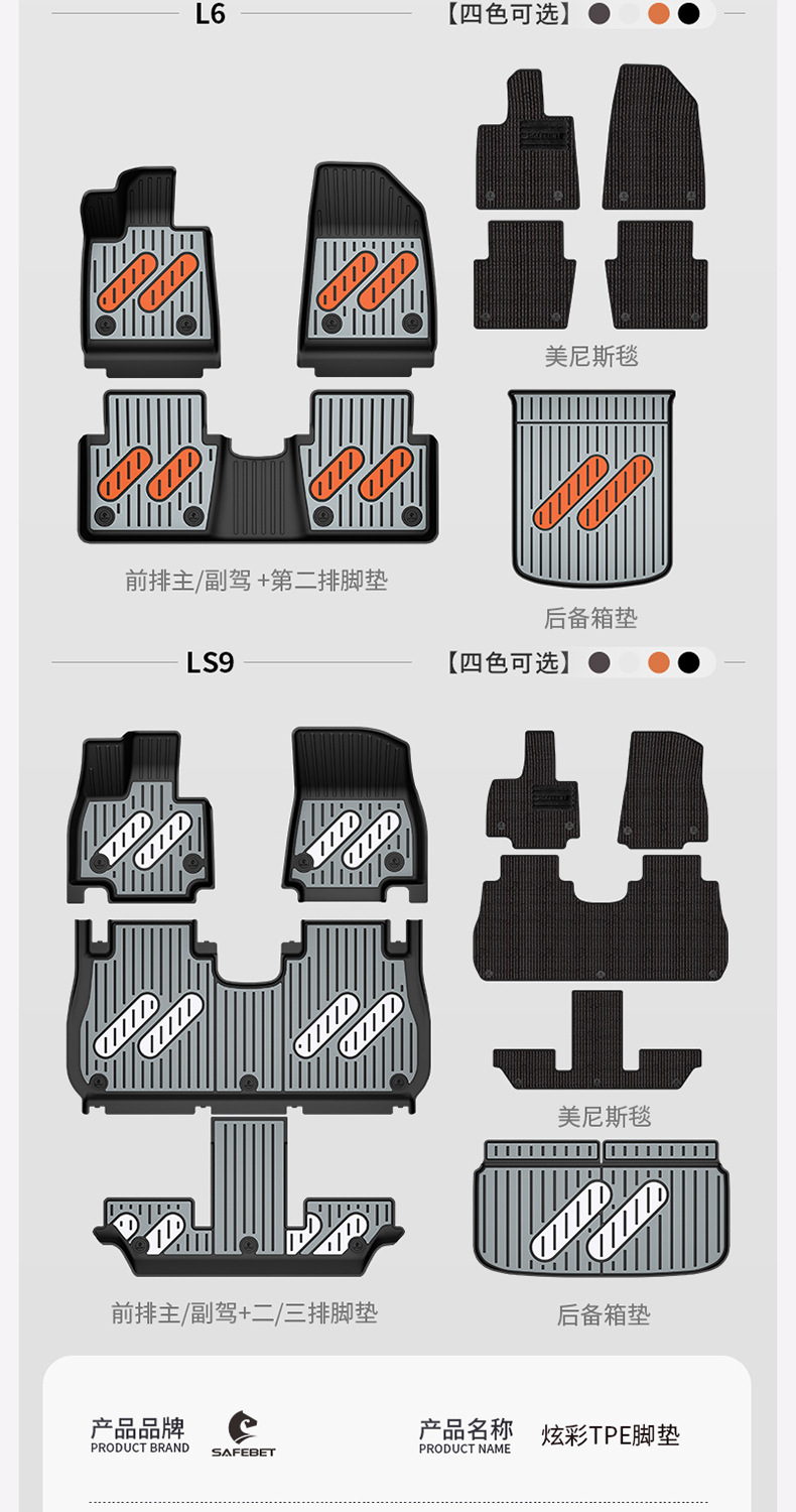Suitable for Zhiji Ls9 Ls8 Ls6 L6 Special Vehicles, Colorful Tpe Car Floor Mats and Trunk Mats