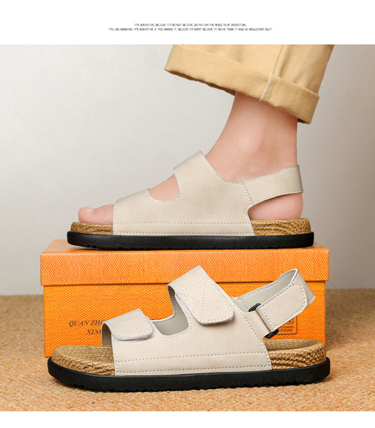 Dép sandal nam quai ngang cỡ lớn đi biển chống trượt, thoáng khí dùng hàng ngày — Kaki, Màu be, Màu đen chi tiết 4