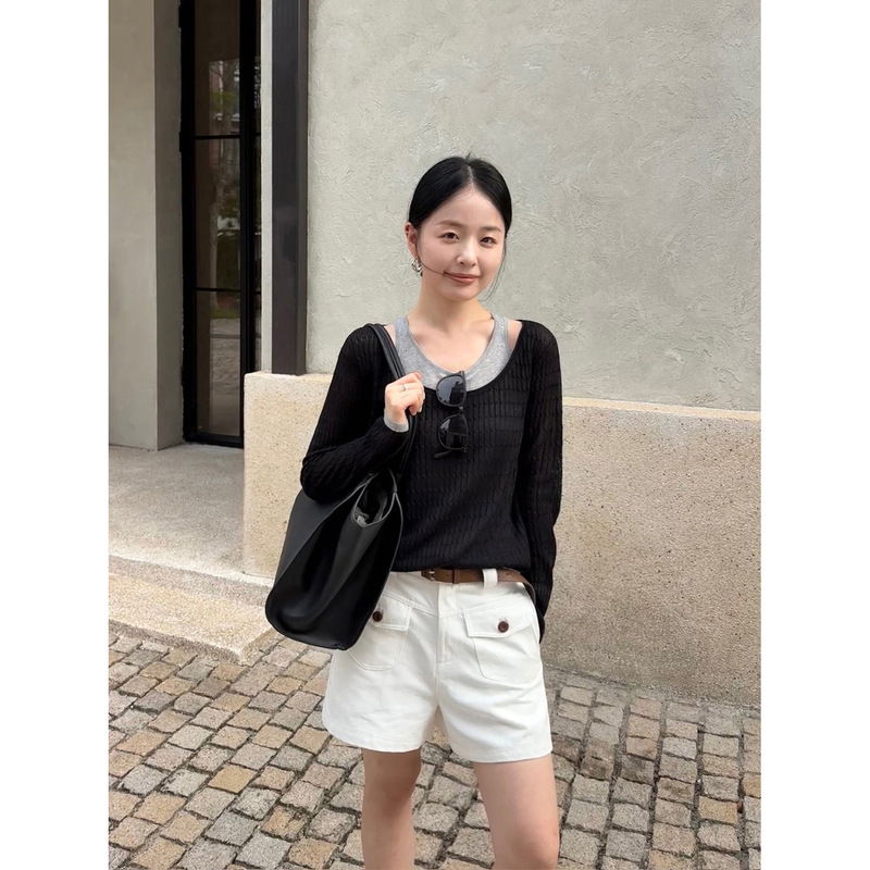 Han Xun Exquisite Layered Faux Two-Piece Knit Sweater for Women 2026 Autumn Collection Textured Slimming Commuter Top 27268 Han Xun Exquisite Layered Faux Two-Piece Knit Sweater for Women 2026 Autumn Collection Textured Slimming Commuter Top 27268