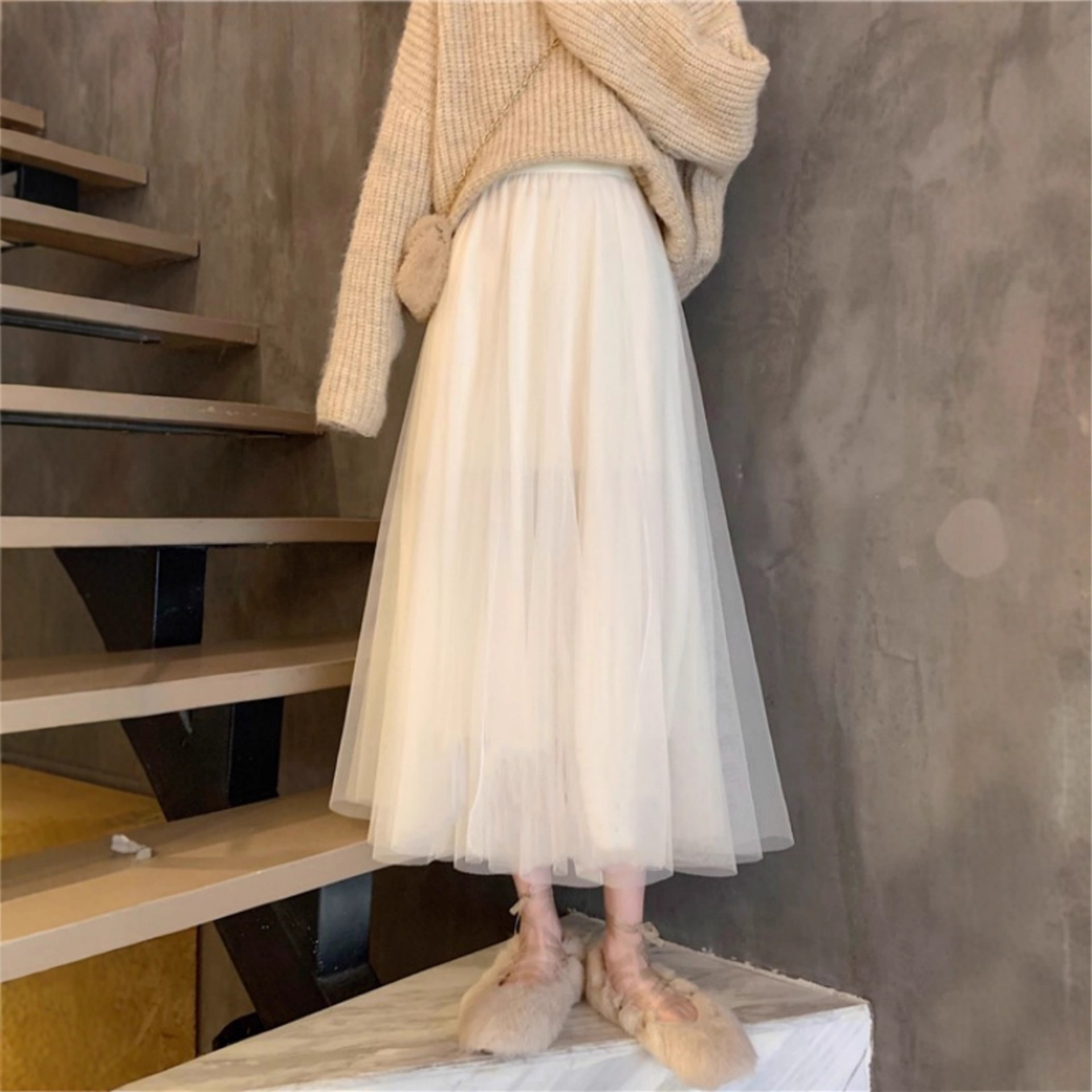 2025 New Autumn and Winter Half Skirt Fairy Beautiful Mesh Tutu Skirt Mid-Length Ballet Style Winter White Gauze Skirt