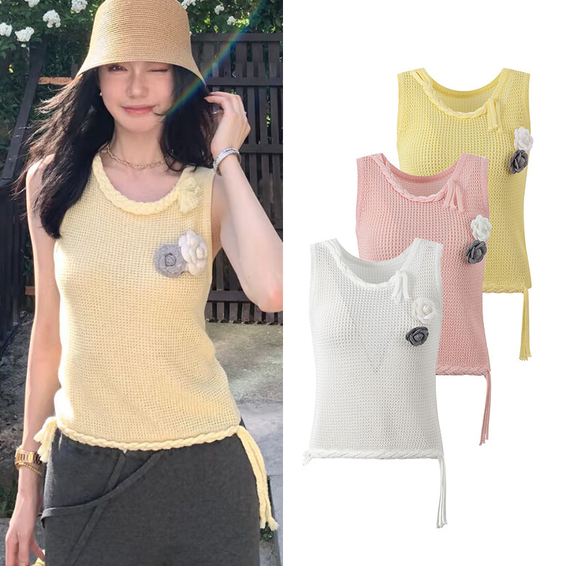 2026 Summer New Design Braided Tassel Hollow-Out Short Slim-Fit Slimming Knit Sleeveless Vest Top 2026 Summer New Design Braided Tassel Hollow-Out Short Slim-Fit Slimming Knit Sleeveless Vest Top