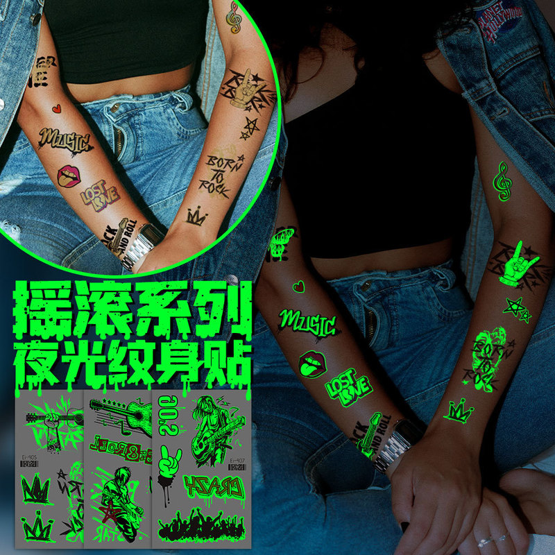 Luminous Tattoo Sticker Rock Music Festival Performance Cute Cartoon Environmental Protection Safety Temporary Tattoo Cross-border Supply in stock