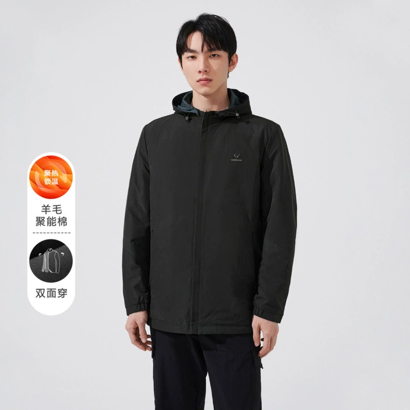 Мужская двусторонняя теплая куртка, новая зимняя модель, с подкладкой из шерсти и энергосберегающего хлопка, утолщенная, со съемным капюшоном, мужское пальто
