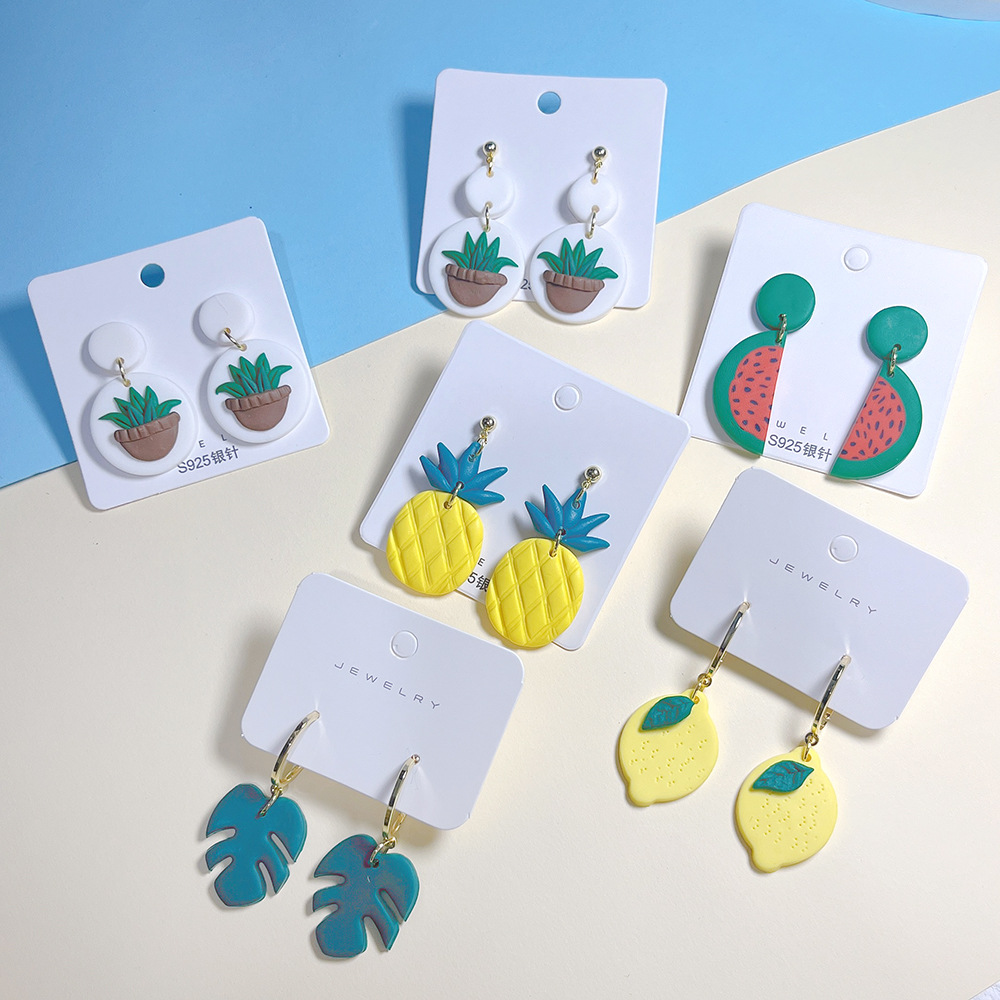 Wholesale Jewelry 1 Pair Cute Leaf Fruit Soft Clay Drop Earrings display picture 2