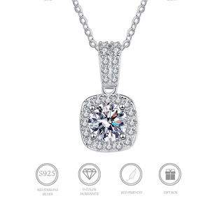 S925 Sterling Silver Light Luxury Simple Necklace Japanese and Korean Fashion Women's Pendant Inlaid with Moissanite Luxury Square Necklace