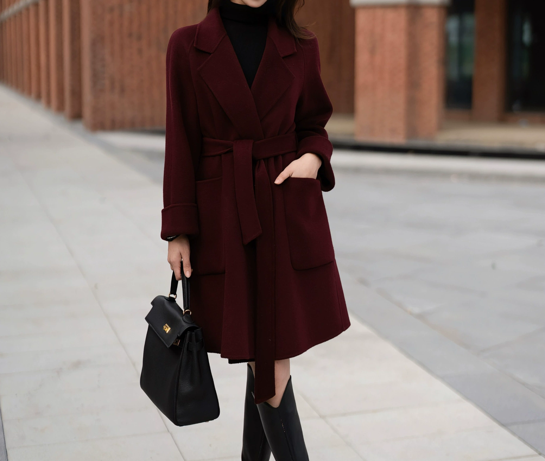 [Стиль вкуса] Двустороннее кашемировое красное темпераментное пальто